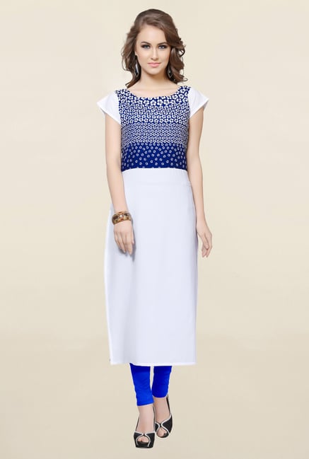 Ziyaa White Floral Print Crepe Kurta Ziyaa White Floral Print Crepe Kurta