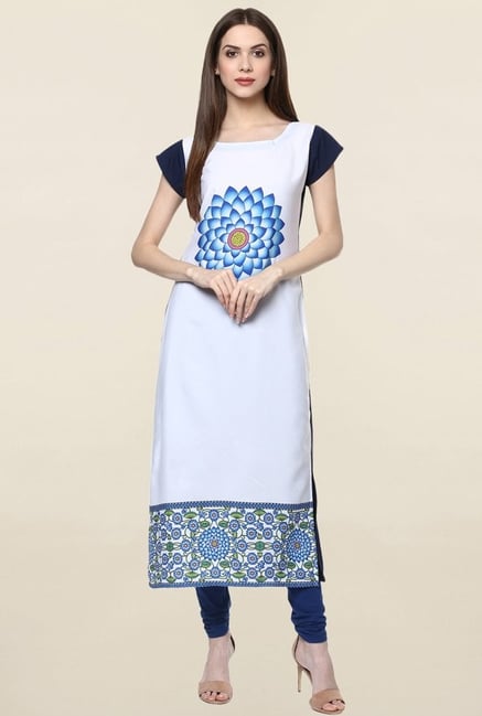 Ziyaa White Floral Print Crepe Kurta Ziyaa White Floral Print Crepe Kurta