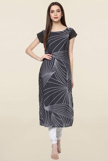 Ziyaa Grey Printed Crepe Kurta Ziyaa Grey Printed Crepe Kurta
