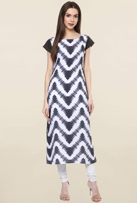 Ziyaa White & Grey Printed Crepe Kurta Ziyaa White & Grey Printed Crepe Kurta