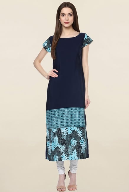 Ziyaa Navy Printed Crepe Kurta Ziyaa Navy Printed Crepe Kurta