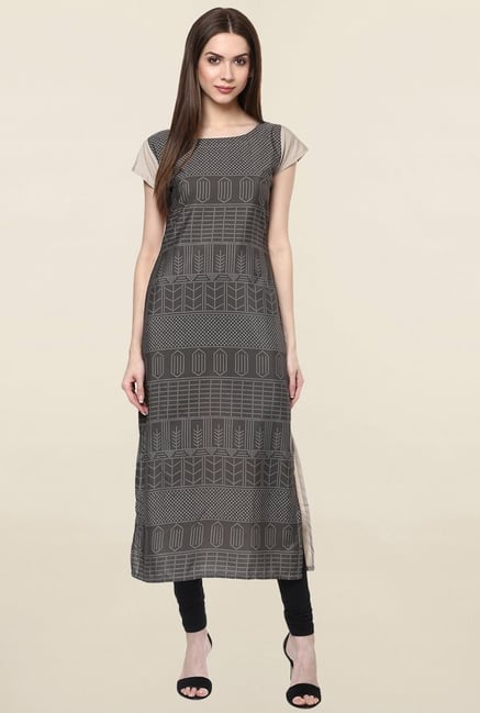 Ziyaa Grey Printed Crepe Kurta Ziyaa Grey Printed Crepe Kurta
