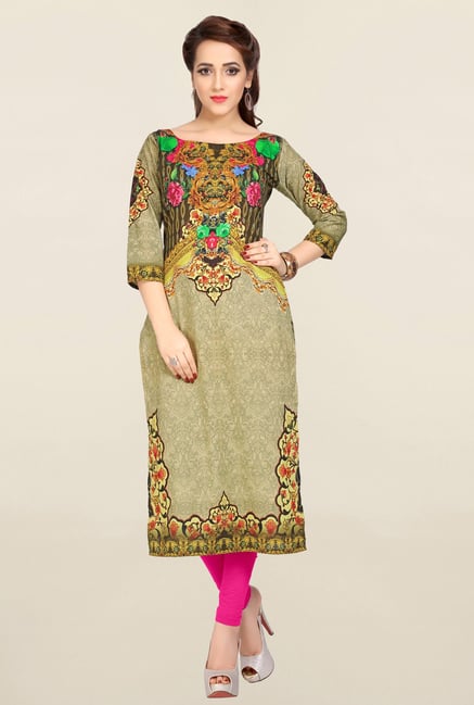 Ziyaa Olive Printed Cotton Kurta Ziyaa Olive Printed Cotton Kurta