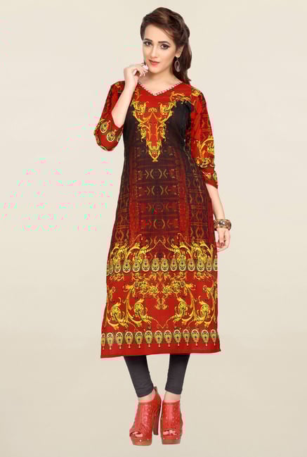 Ziyaa Red & Black Printed Cotton Kurta Ziyaa Red & Black Printed Cotton Kurta