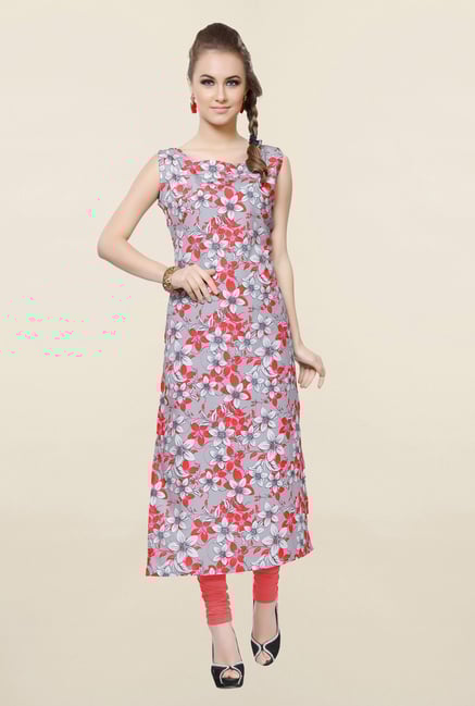 Ziyaa Grey Floral Print Crepe Kurta Ziyaa Grey Floral Print Crepe Kurta