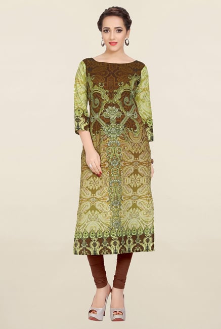 Ziyaa Green & Brown Printed Cotton Kurta Ziyaa Green & Brown Printed Cotton Kurta