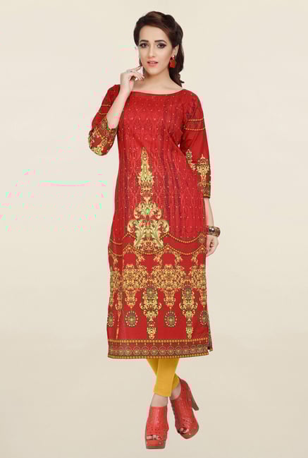 Ziyaa Red Printed Cotton Kurta Ziyaa Red Printed Cotton Kurta