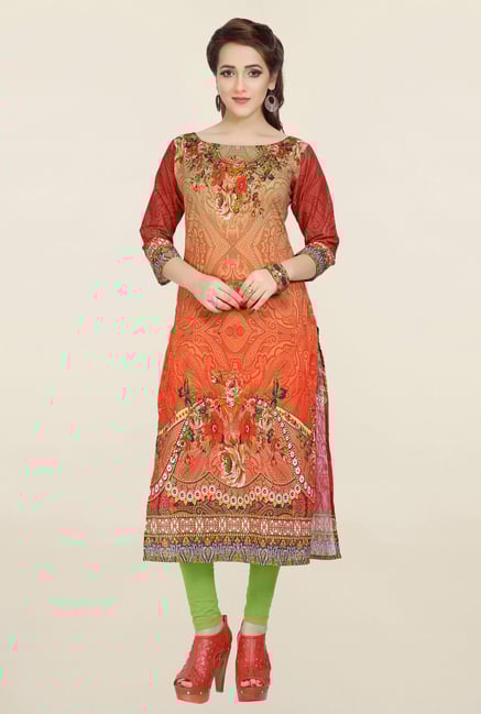 Ziyaa Orange & Beige Printed Cotton Kurta Ziyaa Orange & Beige Printed Cotton Kurta