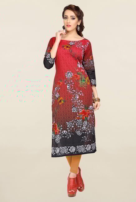 Ziyaa Red & Brown Printed Cotton Kurta Ziyaa Red & Brown Printed Cotton Kurta
