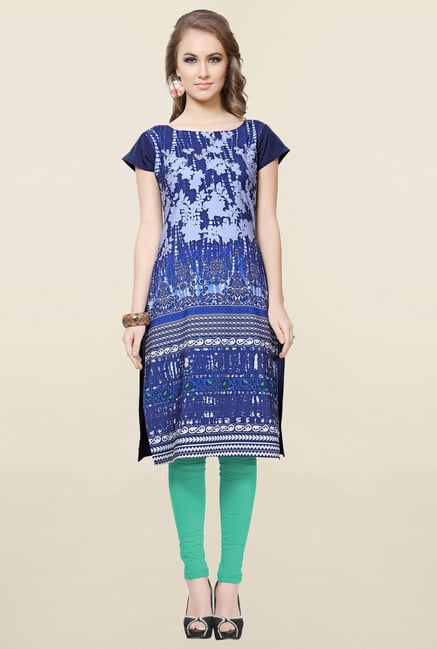 Ziyaa Blue Printed Crepe Kurta Ziyaa Blue Printed Crepe Kurta