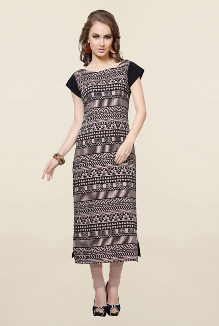 Ziyaa Beige Printed Crepe Kurta Ziyaa Beige Printed Crepe Kurta