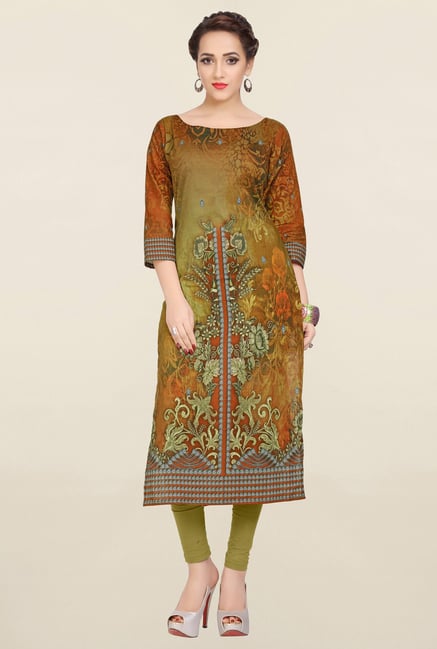 Ziyaa Olive & Mustard Printed Cotton Kurta Ziyaa Olive & Mustard Printed Cotton Kurta