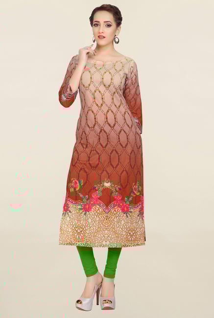 Ziyaa Brown & Beige Printed Cotton Kurta Ziyaa Brown & Beige Printed Cotton Kurta