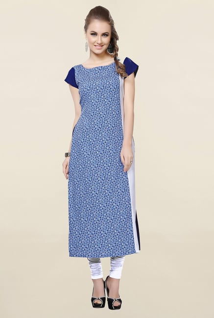 Ziyaa Blue Floral Print Crepe Kurta Ziyaa Blue Floral Print Crepe Kurta