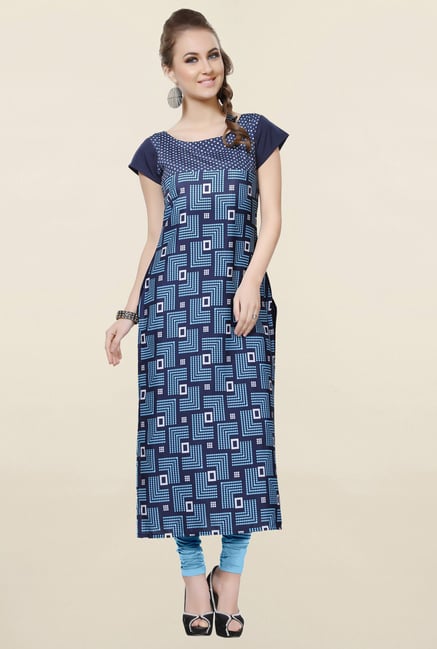 Ziyaa Navy Printed Crepe Kurta Ziyaa Navy Printed Crepe Kurta