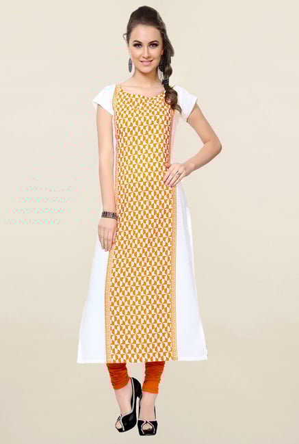 Ziyaa Orange & White Printed Crepe Kurta Ziyaa Orange & White Printed Crepe Kurta