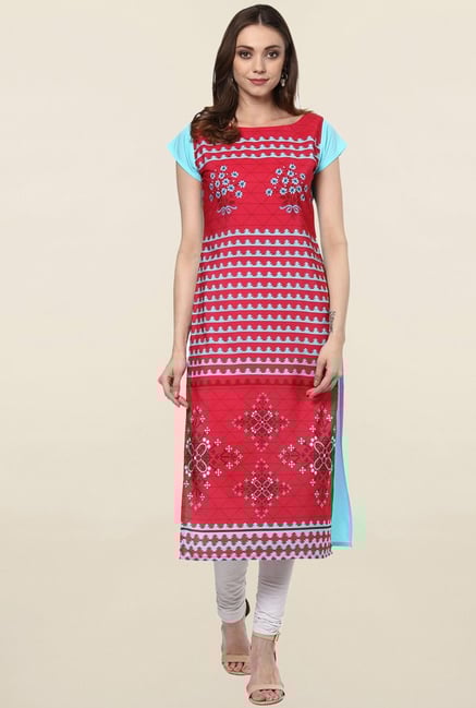 Ziyaa Red Printed Crepe Kurta Ziyaa Red Printed Crepe Kurta