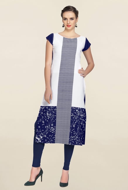 Ziyaa White & Navy Printed Crepe Kurta Ziyaa White & Navy Printed Crepe Kurta