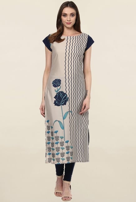 Ziyaa Beige Printed Crepe Kurta Ziyaa Beige Printed Crepe Kurta