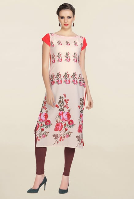Ziyaa Beige Floral Print Crepe Kurta Ziyaa Beige Floral Print Crepe Kurta