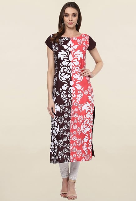 Ziyaa Brown & Peach Printed Crepe Kurta Ziyaa Brown & Peach Printed Crepe Kurta