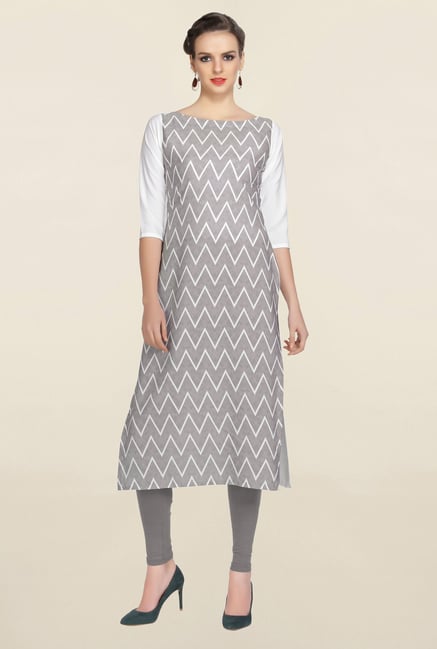Ziyaa Grey Printed Crepe Kurta Ziyaa Grey Printed Crepe Kurta