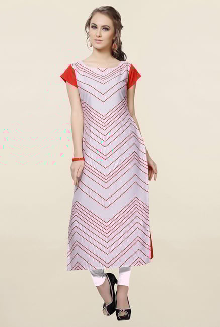 Ziyaa Off White & Red Printed Crepe Kurta Ziyaa Off White & Red Printed Crepe Kurta