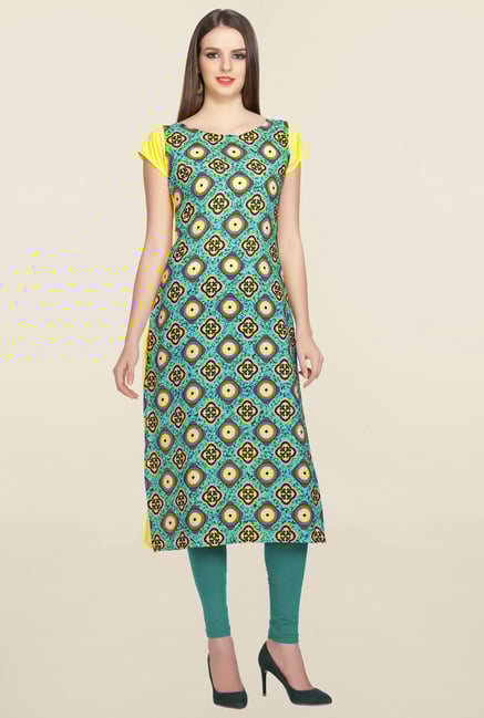 Ziyaa Turquoise Printed Crepe Kurta Ziyaa Turquoise Printed Crepe Kurta