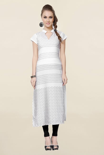 Ziyaa White Printed Crepe Kurta Ziyaa White Printed Crepe Kurta