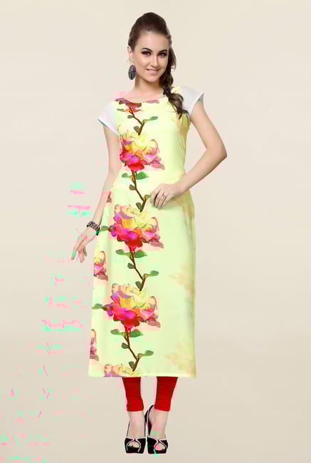 Ziyaa Yellow Floral Print Crepe Kurta Ziyaa Yellow Floral Print Crepe Kurta