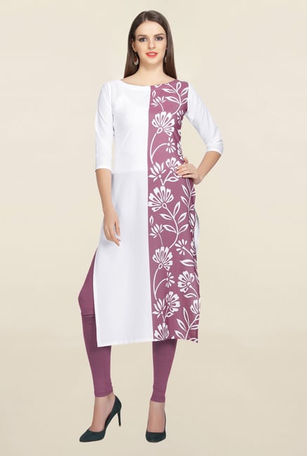 Ziyaa White & Pink Floral Print Crepe Kurta Ziyaa White & Pink Floral Print Crepe Kurta