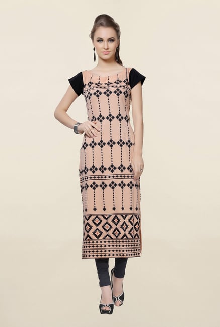 Ziyaa Peach Printed Crepe Kurta Ziyaa Peach Printed Crepe Kurta