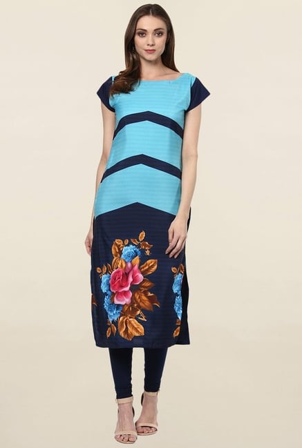 Ziyaa Blue Printed Crepe Kurta Ziyaa Blue Printed Crepe Kurta