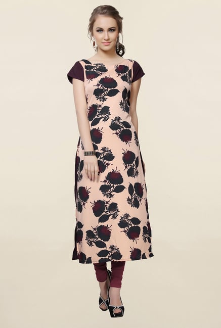Ziyaa Peach Floral Print Crepe Kurta Ziyaa Peach Floral Print Crepe Kurta