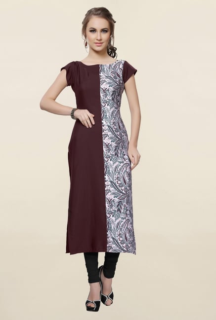 Ziyaa Brown & Off White Printed Crepe Kurta Ziyaa Brown & Off White Printed Crepe Kurta