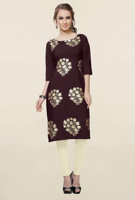 Ziyaa Brown Printed Crepe Kurta Ziyaa Brown Printed Crepe Kurta