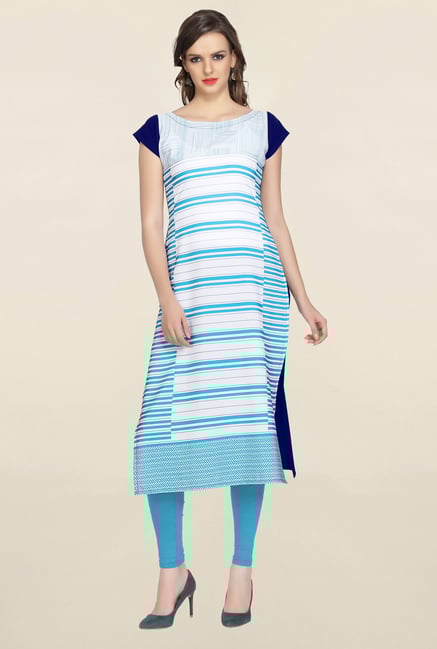 Ziyaa White & Blue Striped Crepe Kurta Ziyaa White & Blue Striped Crepe Kurta