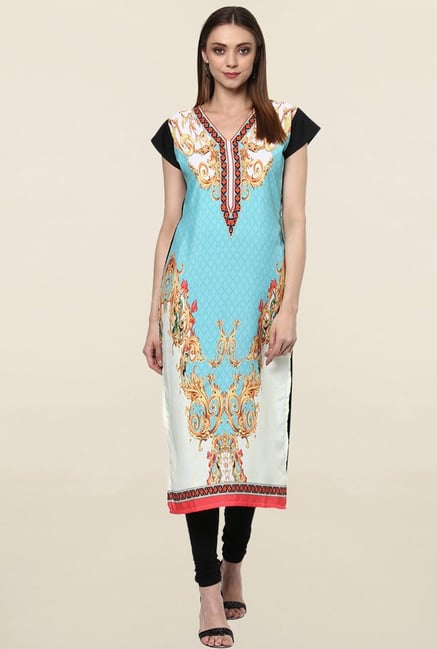Ziyaa Blue & White Printed Crepe Kurta Ziyaa Blue & White Printed Crepe Kurta