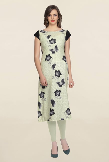 Ziyaa Green Floral Print Crepe Kurta Ziyaa Green Floral Print Crepe Kurta