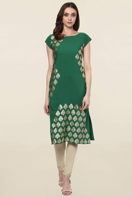 Ziyaa Green Printed Crepe Kurta Ziyaa Green Printed Crepe Kurta