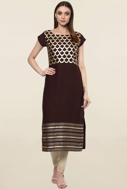 Ziyaa Brown Printed Crepe Kurta Ziyaa Brown Printed Crepe Kurta
