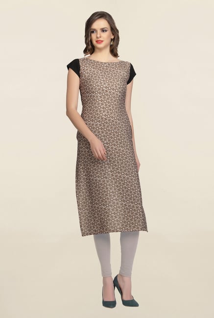 Ziyaa Beige Printed Crepe Kurta Ziyaa Beige Printed Crepe Kurta