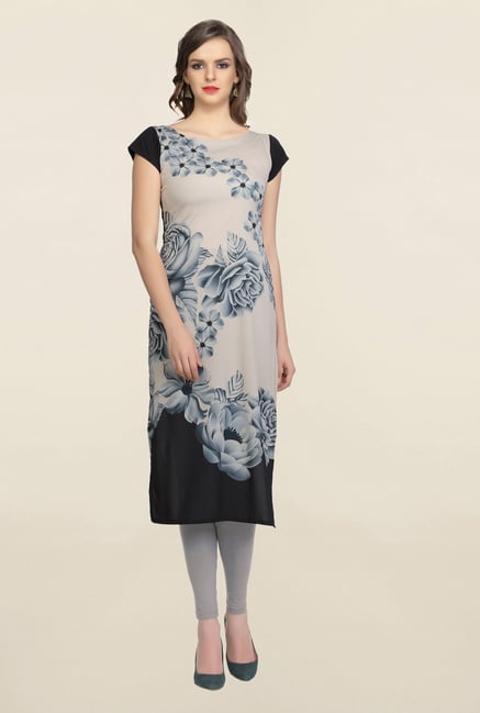 Ziyaa Beige Floral Print Crepe Kurta Ziyaa Beige Floral Print Crepe Kurta