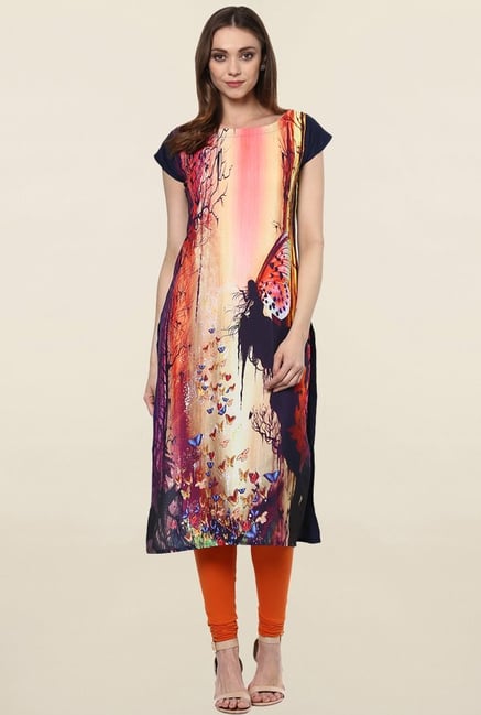 Ziyaa Multicolor Printed Crepe Kurta Ziyaa Multicolor Printed Crepe Kurta