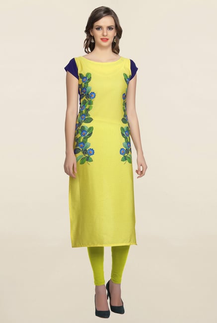 Ziyaa Yellow Printed Crepe Kurta Ziyaa Yellow Printed Crepe Kurta