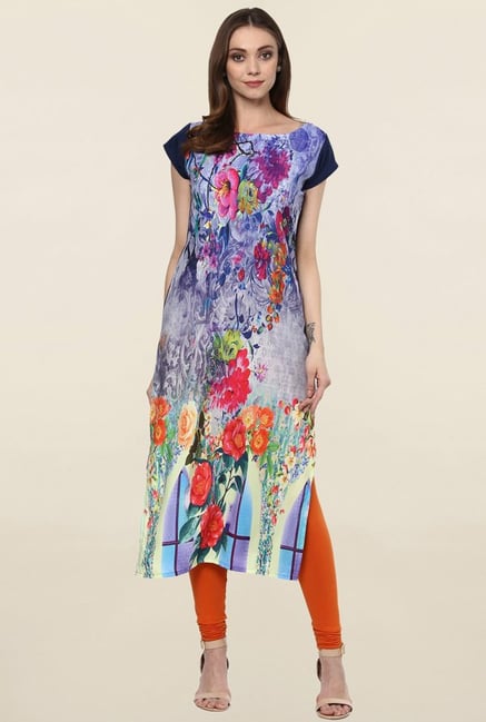 Ziyaa Multicolor Floral Print Crepe Kurta Ziyaa Multicolor Floral Print Crepe Kurta