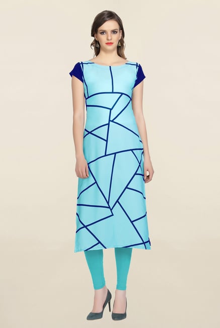 Ziyaa Blue Printed Crepe Kurta Ziyaa Blue Printed Crepe Kurta