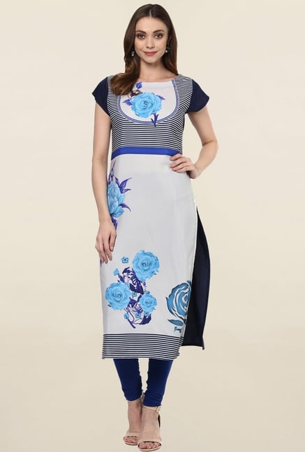 Ziyaa Off White Floral Print Crepe Kurta Ziyaa Off White Floral Print Crepe Kurta