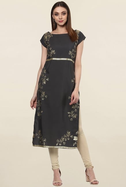 Ziyaa Grey Printed Crepe Kurta Ziyaa Grey Printed Crepe Kurta