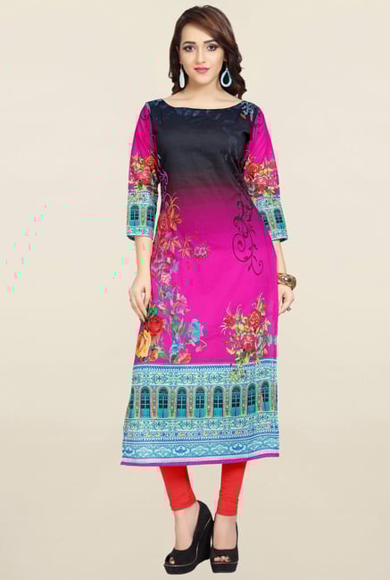Ziyaa Pink & Black Printed Cotton Kurta Ziyaa Pink & Black Printed Cotton Kurta